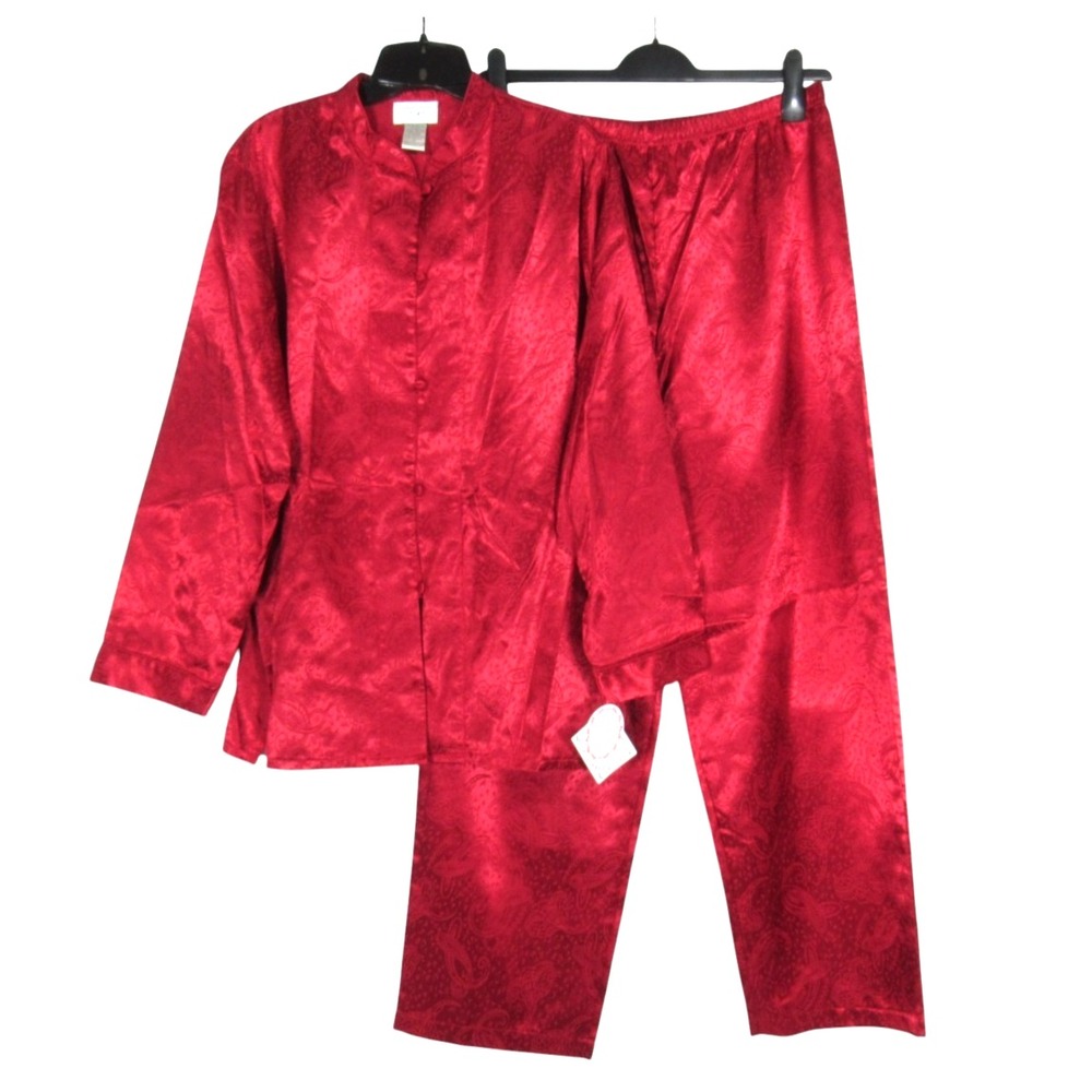 NWT AMANDA STEWART Red SATIN Button CHINESE Paisley LOUNGE PAJAMA SHIRT/PANT M